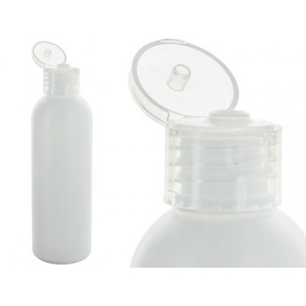 Bouteille 100 ml blanche, HDPE avec bouchon flip-top